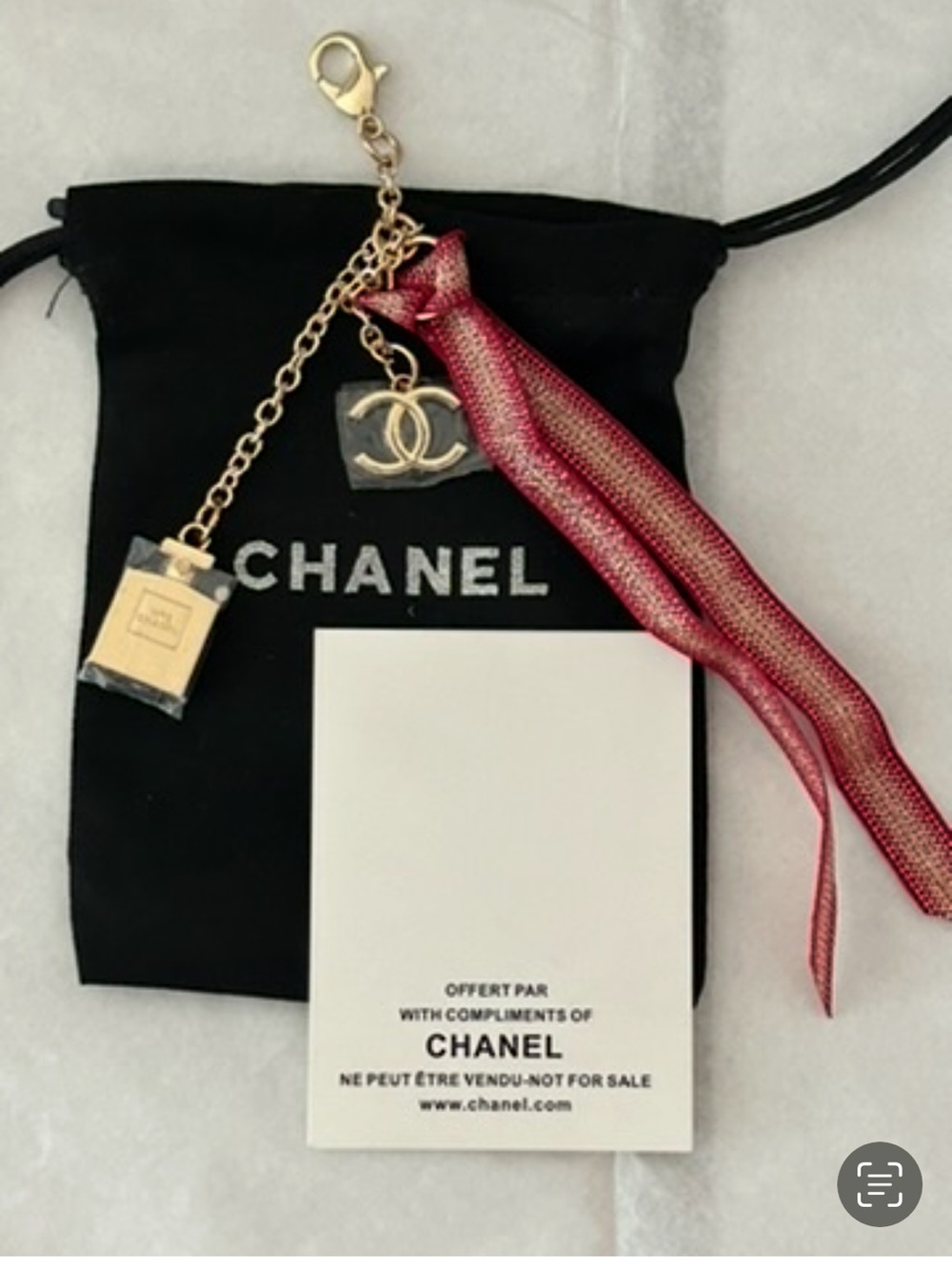 Chanel Gold Charm Bag and Red Ribbon Keychain VIP GWP